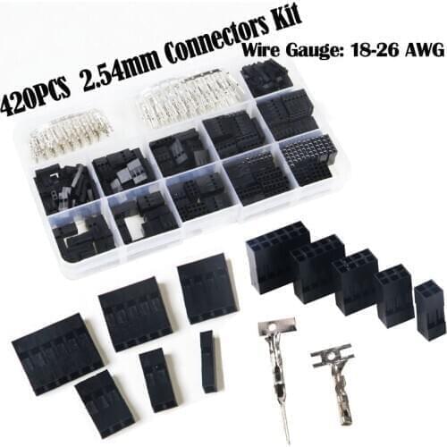 420pcs Wire Cable Jumper Pin Header Connector Housing Kit Male Crimp Pins+Female Pin Connectors Pitch 2.54mm Terminals