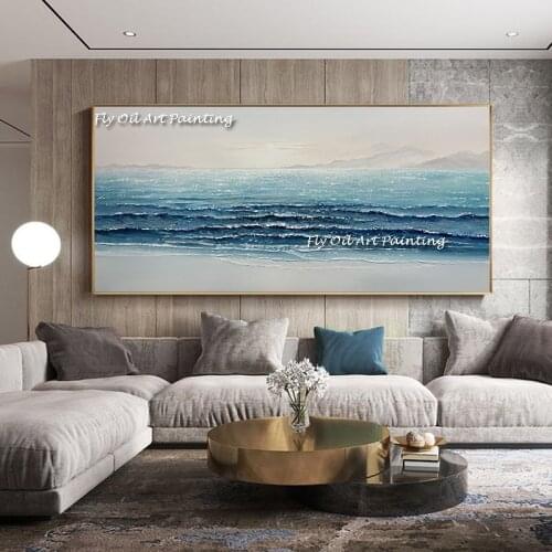 100% Handmade Abstract Sea Cloud Canvas Painting Nordic Modern Canvas Art for Living Room Fashion Wall Art Picture