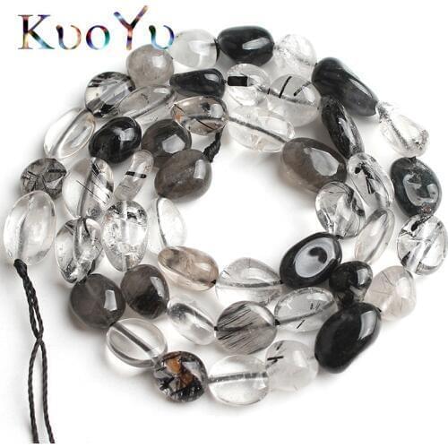 6-8mm Natural Irregular Black Rutilated Quartz Stone Beads Loose Spacer Beads For Jewelry Making DIY Bracelet Necklace 15"Strand