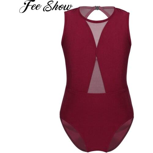 Kids Girls Sleeveless Mesh Keyhole Back Ballet Leotards for Girls Gymnastics Dancewear Sports Jumpsuit Dancing Stage Performance