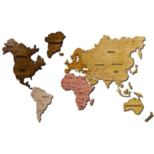 Two-Dimensional Decorative Wooden World Map Asia European Natural Tree Home Gift Wall Art Colorful Continents Oceans Atlas