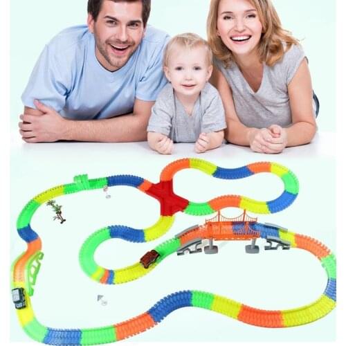 Electronic Car Railway Magical Glowing Flexible Track Car Toy Children Racing Flexible Track Led Flashing Light Up DIY Toy Gifts