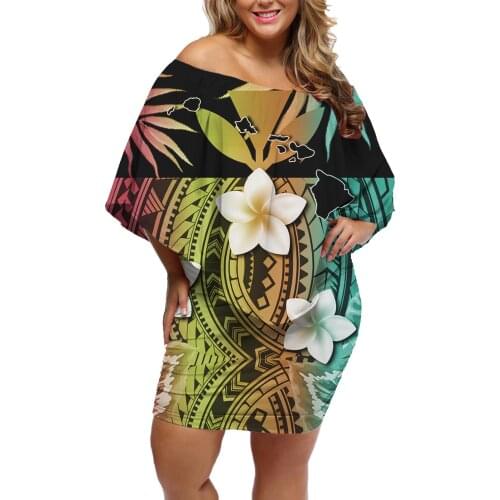 HYCOOL 2021 Hawaii Bodycon Dress Women Off Shoulder Summer Yellow Sleeveless Midi Polynesian Tribal Party Sexy Dresses Beach