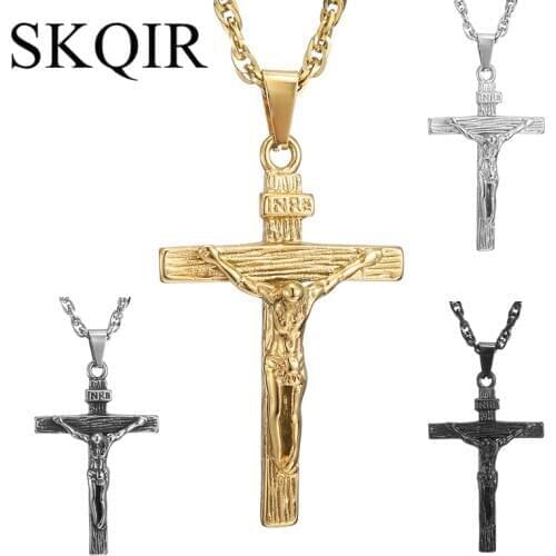 Jesus Crucified Cross Necklace Men Pendant 4 Colors Stainless Steel Chain Choker for Women Christian Classic Jewelry Christ Gift