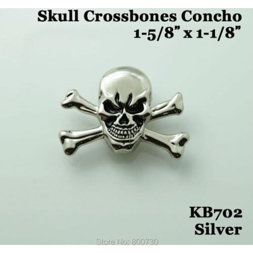 KB702) 10pc 1-5/8''x1-1/8" Metal Concho Cowboy Decor Skull Crossbones Concho Leathercraft Silver