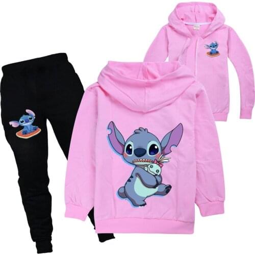 Disney Stitch Girls Clothes Baby Long Sleeve Hoodies T Shirt +Pants for Boys Spring Set Outfits 2Pcs Girls Christmas Clothes Set