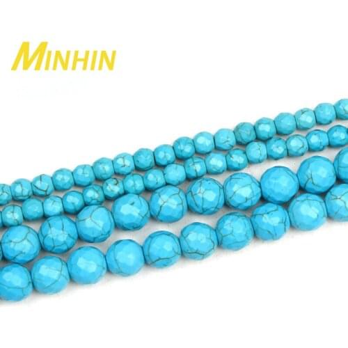 MINHIN 6/8mm Natural Stone Blue Turquoises Round Loose Spacer Beads for Making DIY Handmade Bracelets