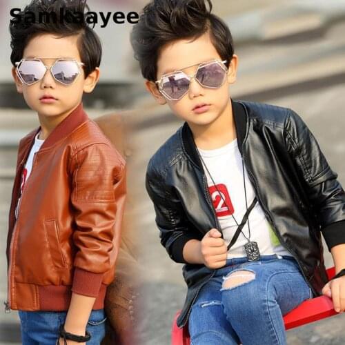 4-15y Children Jackets Boys Coats Autumn Winter Kids PU Leather Outerwear Plus Velvet Warming Cotton Zipper Pocket Casual Jacket