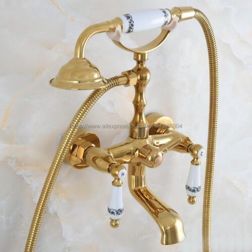 Gold Color Brass Bath Tub Faucet Ceramic Handle & Handheld Shower Head Faucet Bathtub faucet set shower faucet set Nna858