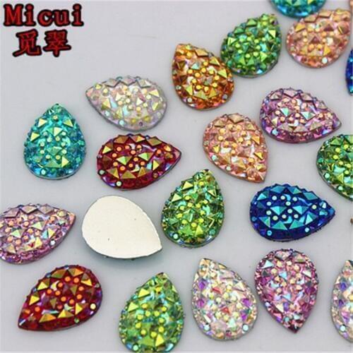 Micui 100PCS 10*14mm AB Color Drop Resin Rhinestones Crystal Flatback Beads Scrapbooking Crafts Clothing Accessories MC610