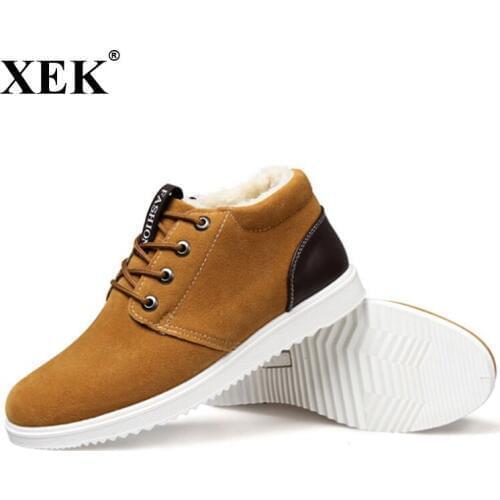 XEK 2018 New Men Boots Solid Color winter new mens shoes plus velvet platform mens snow boots warm and comfortable ZLL266