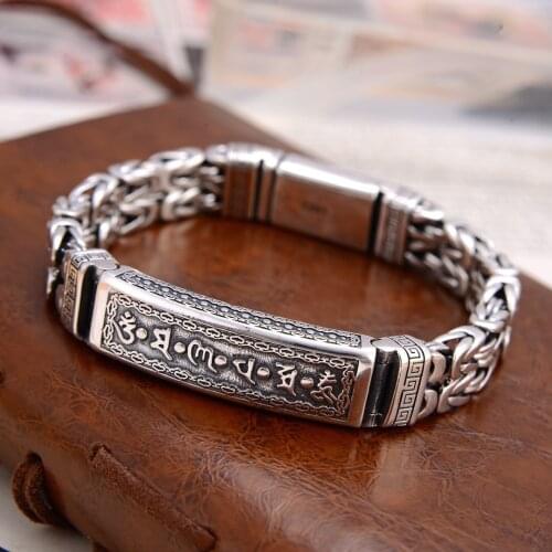 BOCAI 100% S925 Silver Jewelry 2021 Trend Creative Personality Vajra Peace Pattern Man Bracelet Retro Ethnic Style