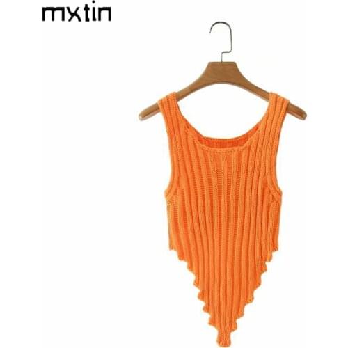 MXTIN 2021 Women Summer Vintage Orange Cropped Tank Tops Fashion Slim O-Neck Sleeveless Female Camis Casual Chic Tops Vestidos