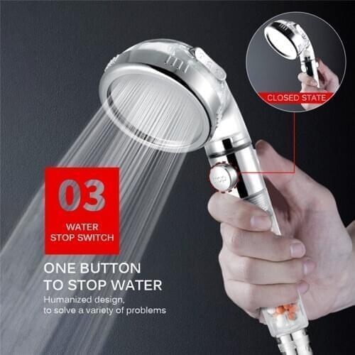 Shower Head 3 Modes Adjustable With Button Stop Anion Replacement Bathroom Accessories Filter Ball High Saving Water SPA Spray