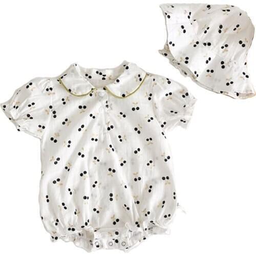 2020 New Summer baby newborn baby bodysuit cute jumpsuit Cherry cotton baby boy clothing girl tights hat two-piece toddler