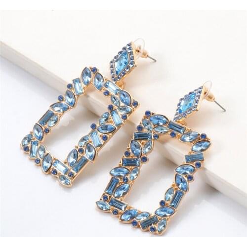 New Colorful Crystal Dangle Earrings Geometric Drop Earrings Wedding Women Hanging Earrings Party Statement Jewelry Wholesale