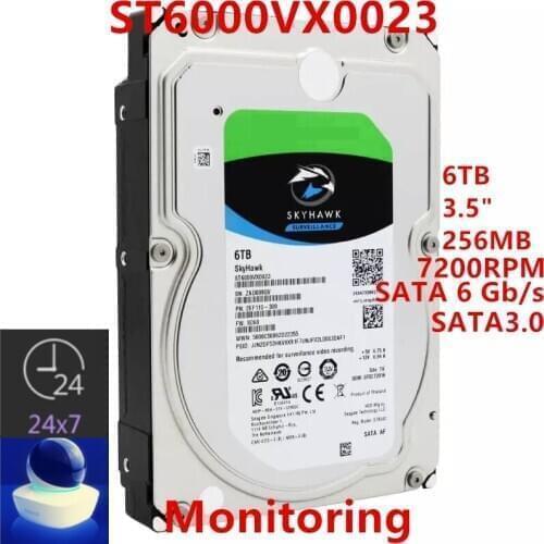 New HDD For Seagate Brand Skyhawk 6TB 3.5" SATA 6 Gb/s 256MB 7200RPM For Internal HDD For Surveillance HDD For ST6000VX0023