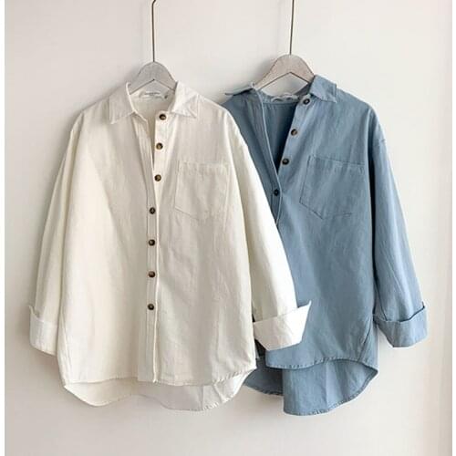 Solid color cotton shirts Womens Blouses Vogue causal loose ladies shirts Tops New Spring Autumn Blusas Mujer Female