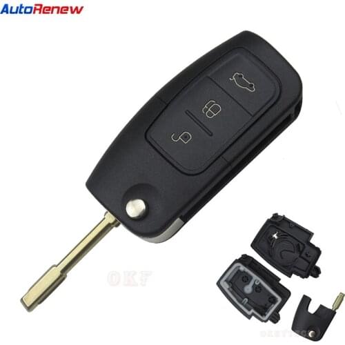 Okeytech 3 Button Remote auto Folding car Flip key Shell for Ford Fiesta Focus 3 transit s-max connect Kuga Escape Switch key