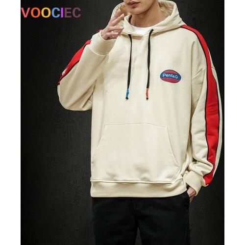 VOOCIEC 2020 Autumn and winter Side Striped Sweatshirt Hip Hop Harajuku Japanese Streetwear Hoodie Men Sweatshirts Anime hoodie