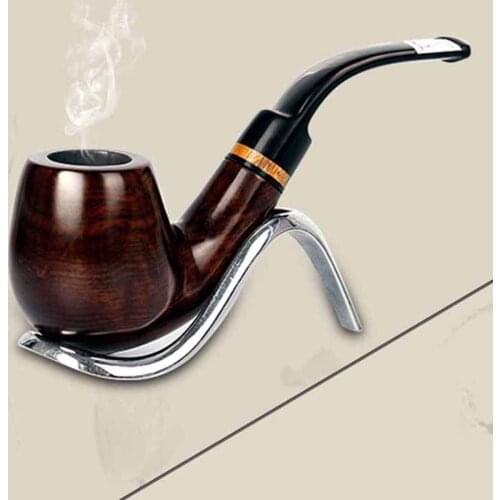 Portable Traditional Style Ebony Nature Wood Handmade Tobacco Smoking Pipe Bent Round Gift Cigarette Cigar Tube AA