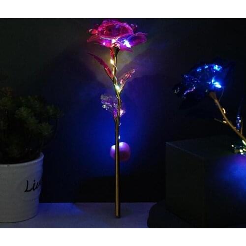 Fashion Artificial Foil Plated Gold Rose Lasts Forever day Decor Valentines Galaxy Love Luminous Mothers LED Wedding Flower