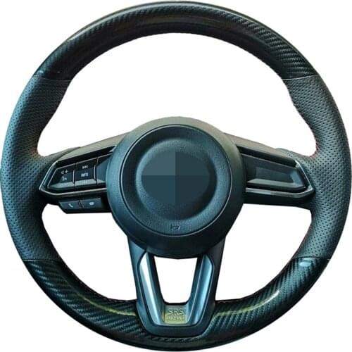Non-slip Black Genuine Leather Carbon Fiber Car Steering Wheel Cover For Mazda CX-3 CX3 CX-5 CX5 2017 2018 Mazda 6 CX-9