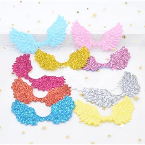 20Pcs/lot 65*36mm Glitter Powders Single Side Angel Wing Appliques Cupid Wing Fairy Wing for DIY Crafts Bow Decor Supplies H69