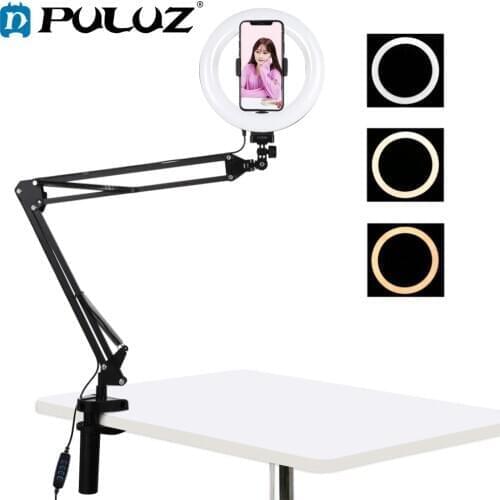 PULUZ 7.9/10.2 inch Tabletop Ring Light with long Arm Light Stand Youtube Vlogging Selfie Photography USB LED Video Lights