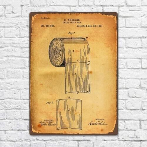 Toilet Roll Patent Vintage Retro Metal Tin Sign Metal Sign Bathroom Decor Wall Decor Fashion Art Decor Poster