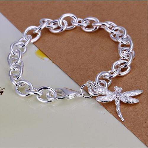Silver color beautiful dragonfly crystal pendants bracelets new listings high quality fashion jewelry Christmas gifts