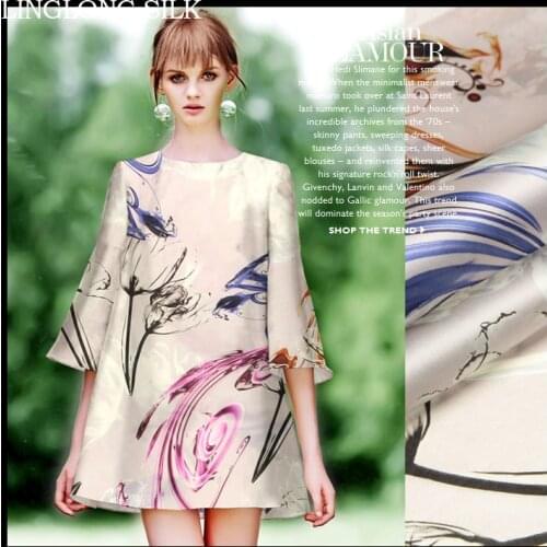 PRINT SILK ORGANZA SATIN FABRIC 14m/m Width 53"-135cm100% Pure Silk Fabric Organza Sheer Fabric Floral Pattern Printed Tulip