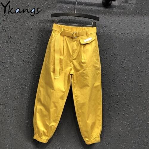 With Belt Womens Joggers High Waist Streetwear Harem Pants Baggy Cargo Pants Women Korean Casual Solid Sports Pants Pockets New