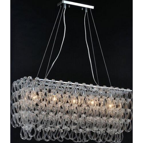 Modern Glass Chandelier Lustre Rectangle E14 LED Lighting Fixture for Living Room Bedroom Dining Room Suspension Pendant Lamp