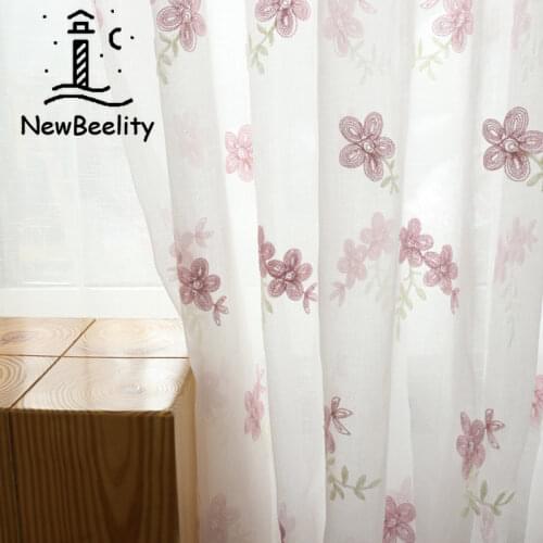 Small Fresh And Wild Pure Color Embroidered Gauze Curtain, Bedroom Living Room Cotton Screen