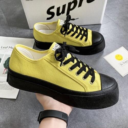 2021 Vintage Yellow Vulcanized Shoes Men Espadrilles Platform Lace Up Breathable Men Canvas Shoes Casual Sneakers zapatos lona