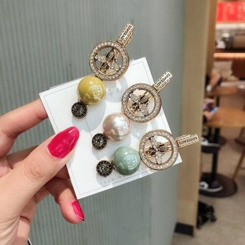 Vintage New Bee Pearl Hairpins Hair Clips for Women Crystal Rhinestone Korean Temperament Headpiece Hair Accessories for Girls