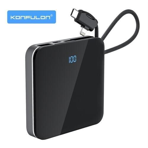 Mirror Screen PowerBank Built In Cable Mini Povebank Slim Power Bank 10000Mah For Xiaomi Hua wei Iphone 12 Samsung