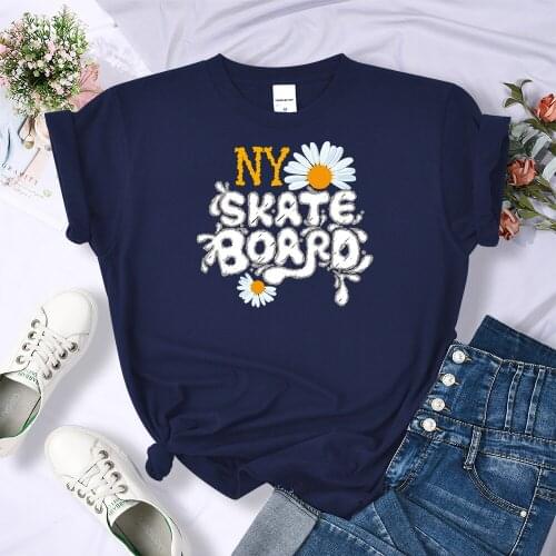 Ny Skate Board Letter Print Female T-Shirts Couple Sweat T-Shirt Fashion Casual T Shirts Vintage Tee Clothes T Shirts Women New