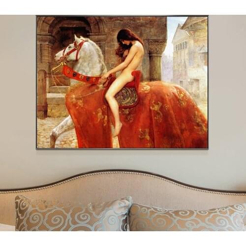 Lady Godiva on Horseback Decoration Mural European Retro Poster Canvas Painting and Living Room Art Prints for Modern Home Decor
