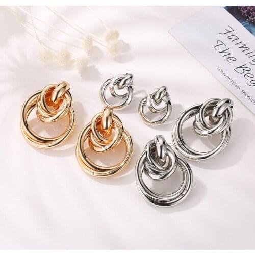 Womens Earrings Gold Unusual hoop Earrings for women Korean Vintage Geometry Metal Earrings 2021 Trendy Fashion Female Jewelry