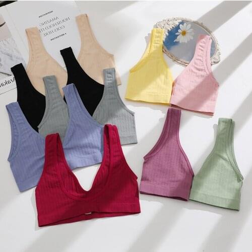 Women Candy Color Cute Seamless Bra Deep V Neck Brassiere Underwear Sexy Lingerie Wire Free Soft Bra Top with No Pads