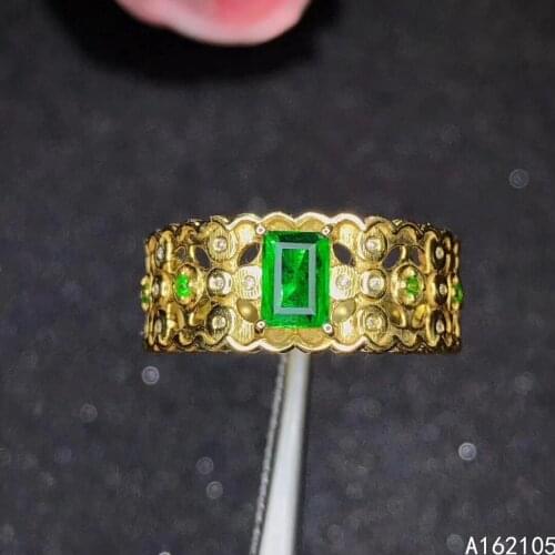 925 pure silver Chinese style natural Emerald womens noble luxury rectangle adjustable gem ring fine jewelry support detection