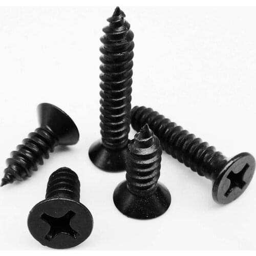 10/100pcs M1.7 M2 M2.2 M2.5 M3 M3.5 M4 Black 304 Stainless Steel Cross Phillips Flat Countersunk Head Self Tapping Wood Screw