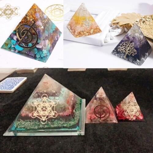 13MC 10Pcs 6.8cm 7 Chakra Copper Energy Tower Orgonite Sticker Flower Life Tree Pyramid Epoxy Resin Material Jewelry Making