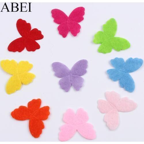 200pcs/lot Butterfly Felt Pads Cartoon Animal Patch Stick On Felt Fabric Pad DIY Making Cards Scrapbooking Decoration Material