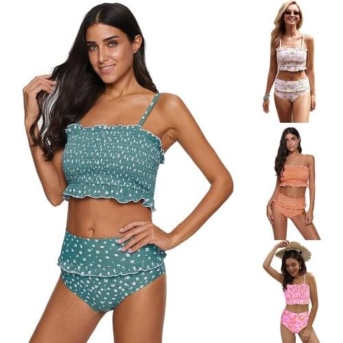 2021 Vintage split Swimsuit Women Swimwear Slimming Push Up Bathing Suit Ruched solid Swimming Suit Beachwear