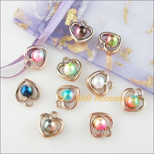 30 New Heart Charms Colored Acrylic KC Gold Plated Pendants 13x14mm