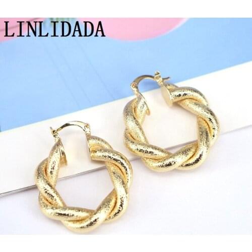 4Pair Gold Color Thick Metal Exaggeration Twist Circle Earrings Fashion Geometry Hoop Earrings For Women Girl