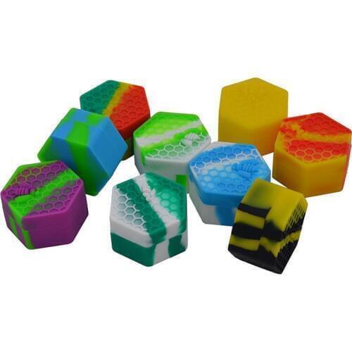 50pcs 26ml Bho Silicone butane slick oil container Dab wax jar Hexagon honeybee Non stick Dabber Seal Lid Storage weed jars